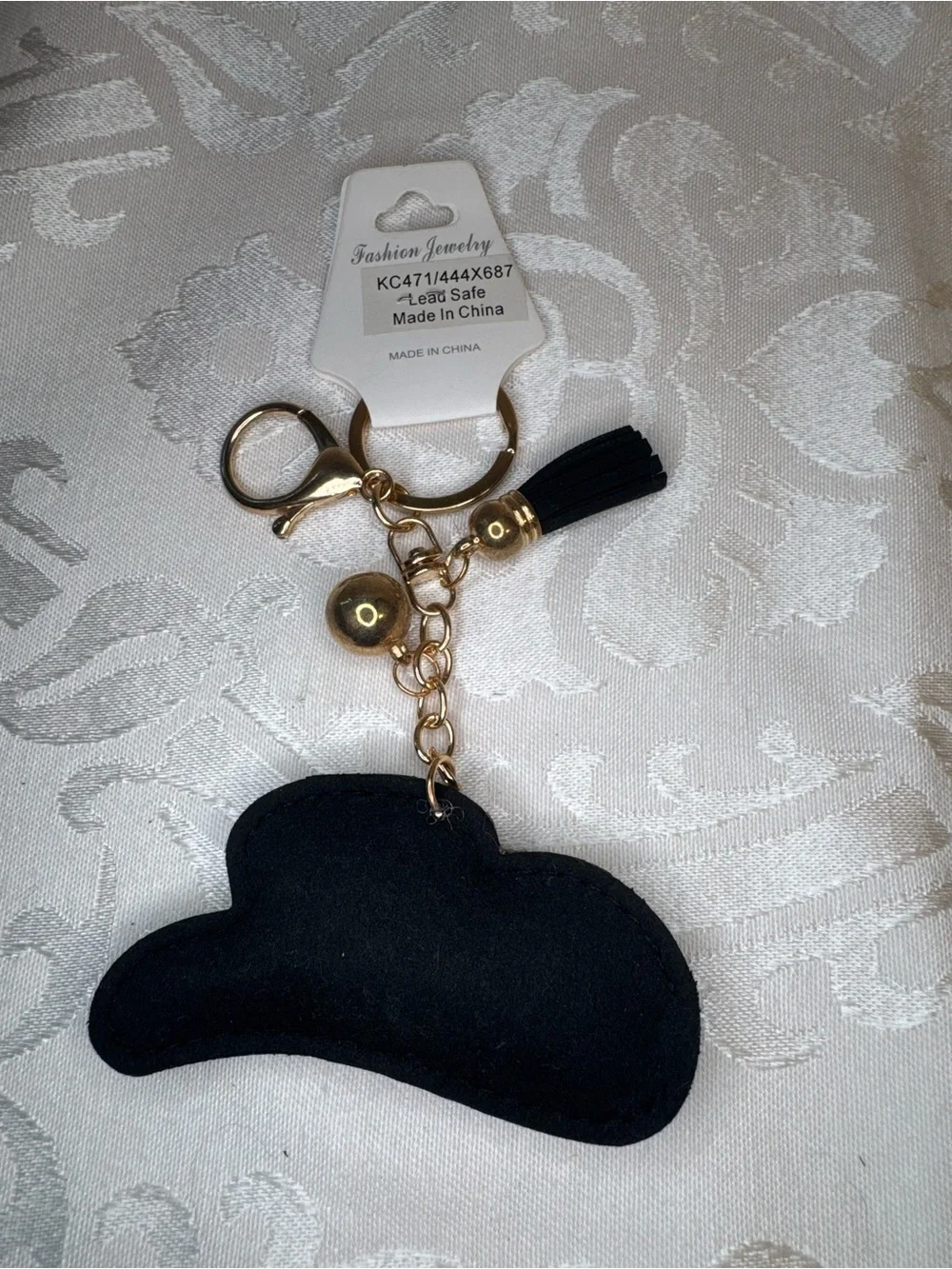 New Fashion Jewelry Black Rhinestone Cowboy Hat Keychain